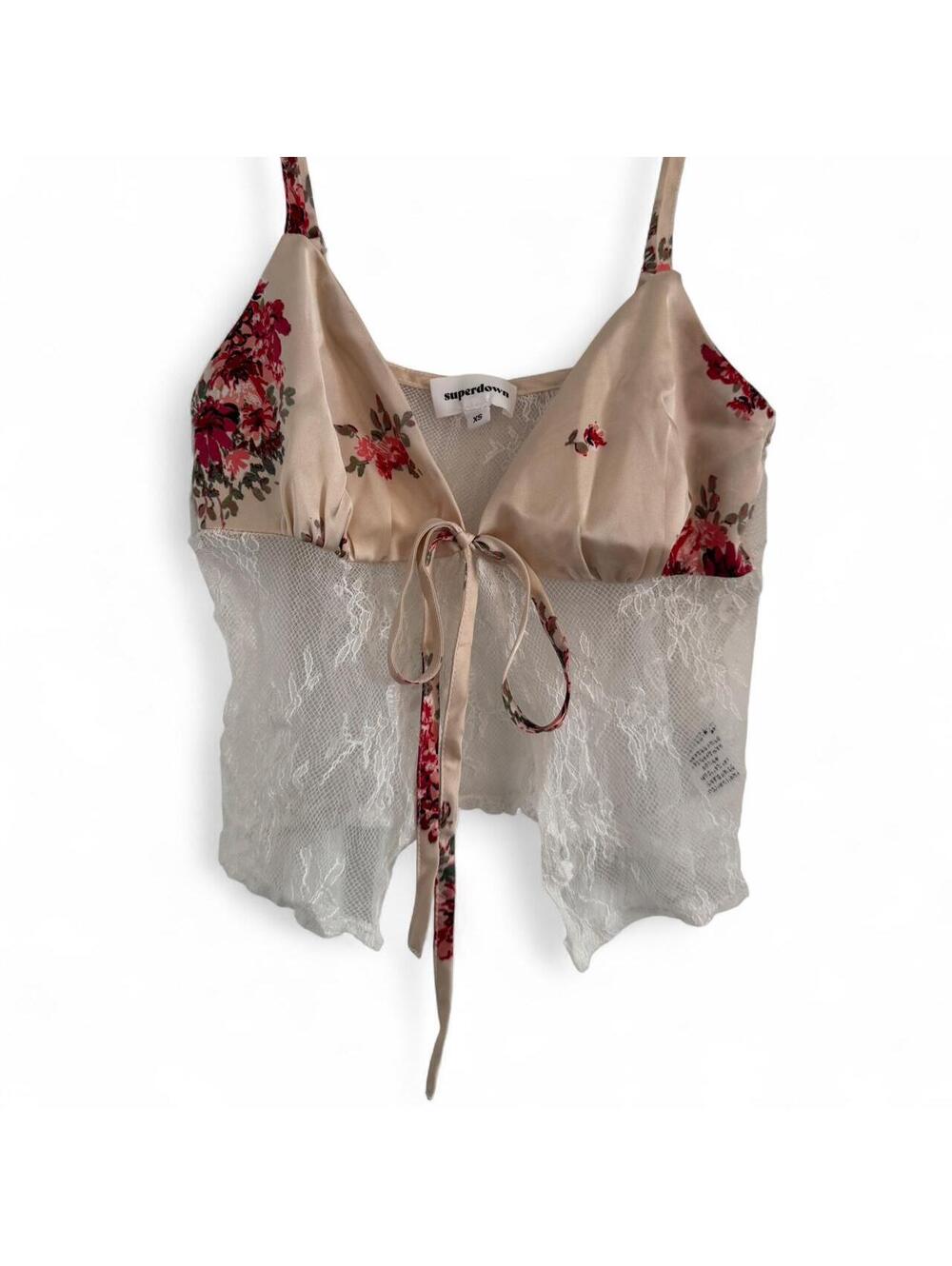 Revolve x Superdown Front Tie Silk & Lace Floral Coquette Baby Doll Top Size XS